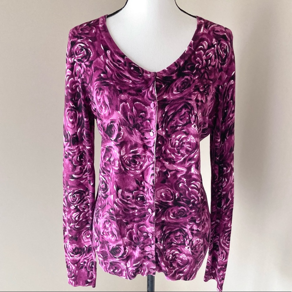 Talbots Purple Floral Cardigan